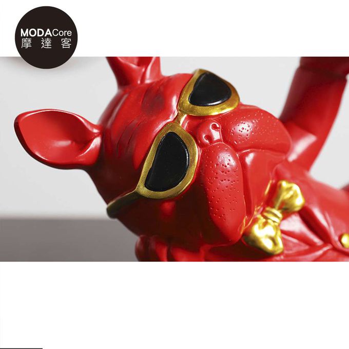 MODACore 摩達客 - 摩達客◉春節開運招財◉帥氣墨鏡狗鬥牛犬頂托盤擺飾-紅色款-聚寶盆糖果收納