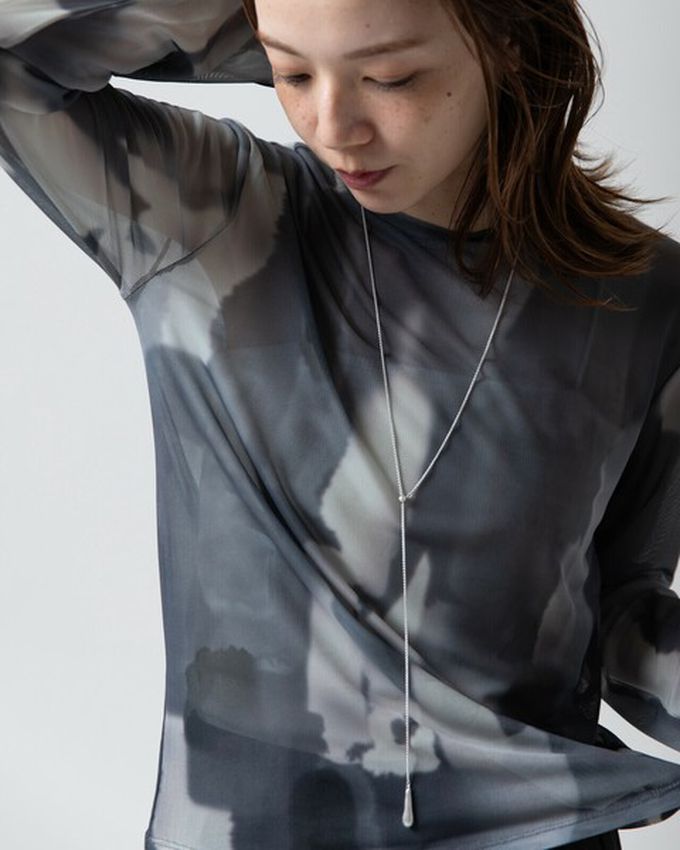 日本 gleam - 水彩畫風透膚休閒長袖上衣-深棕x藍系