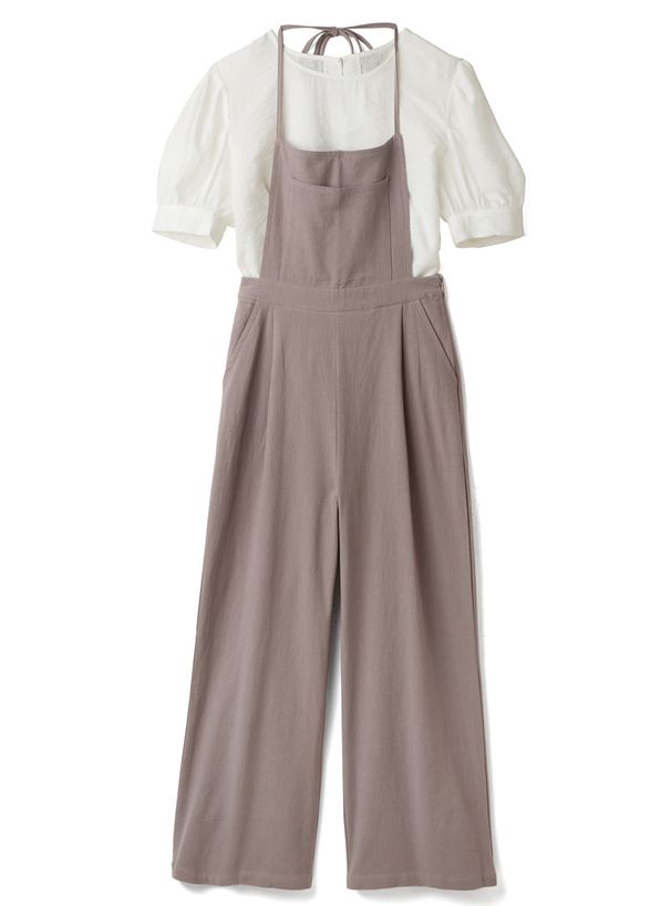 日本 GRL - 透膚短袖上衣x細繩吊帶褲2件組-白x黑