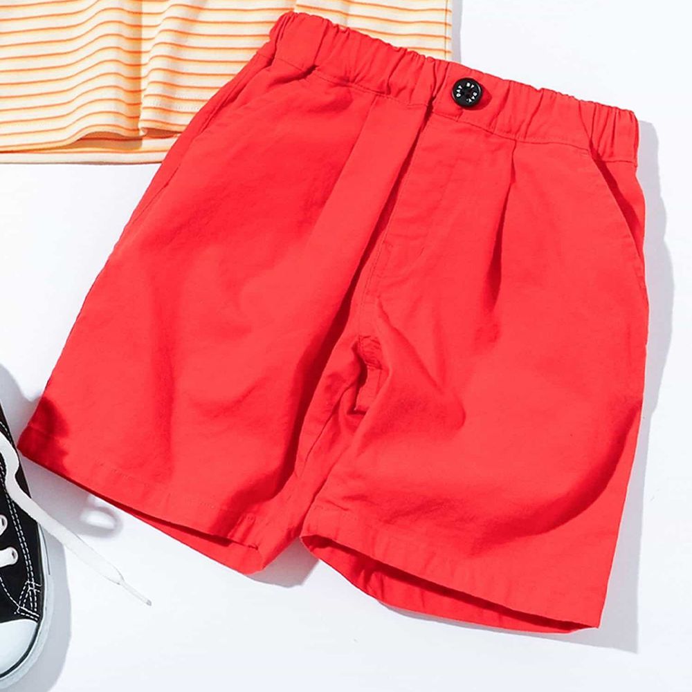 打褶俐落百搭五分褲-紅