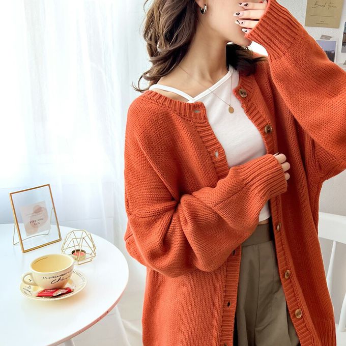 日本 Classical Elf - 雙面穿寬鬆針織鈕釦開襟衫-淺灰