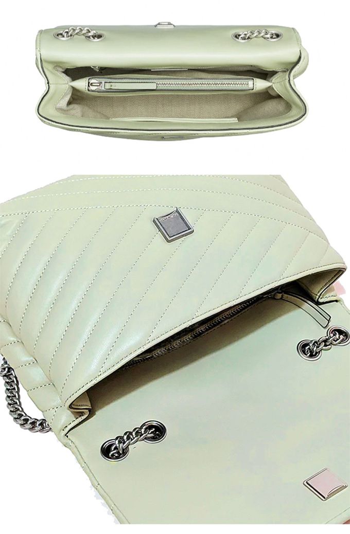 TORY BURCH - 縫線皮革翻蓋斜背鍊包 (淺綠松霜)