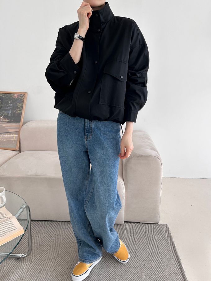 韓國女裝連線 - 秋季必備！短版風衣外套-黑 (FREE)