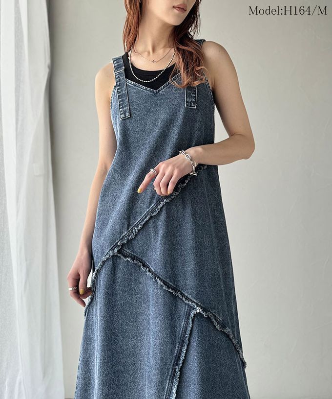 日本 Classical Elf - 華麗線條流蘇V領牛仔背心裙-藍