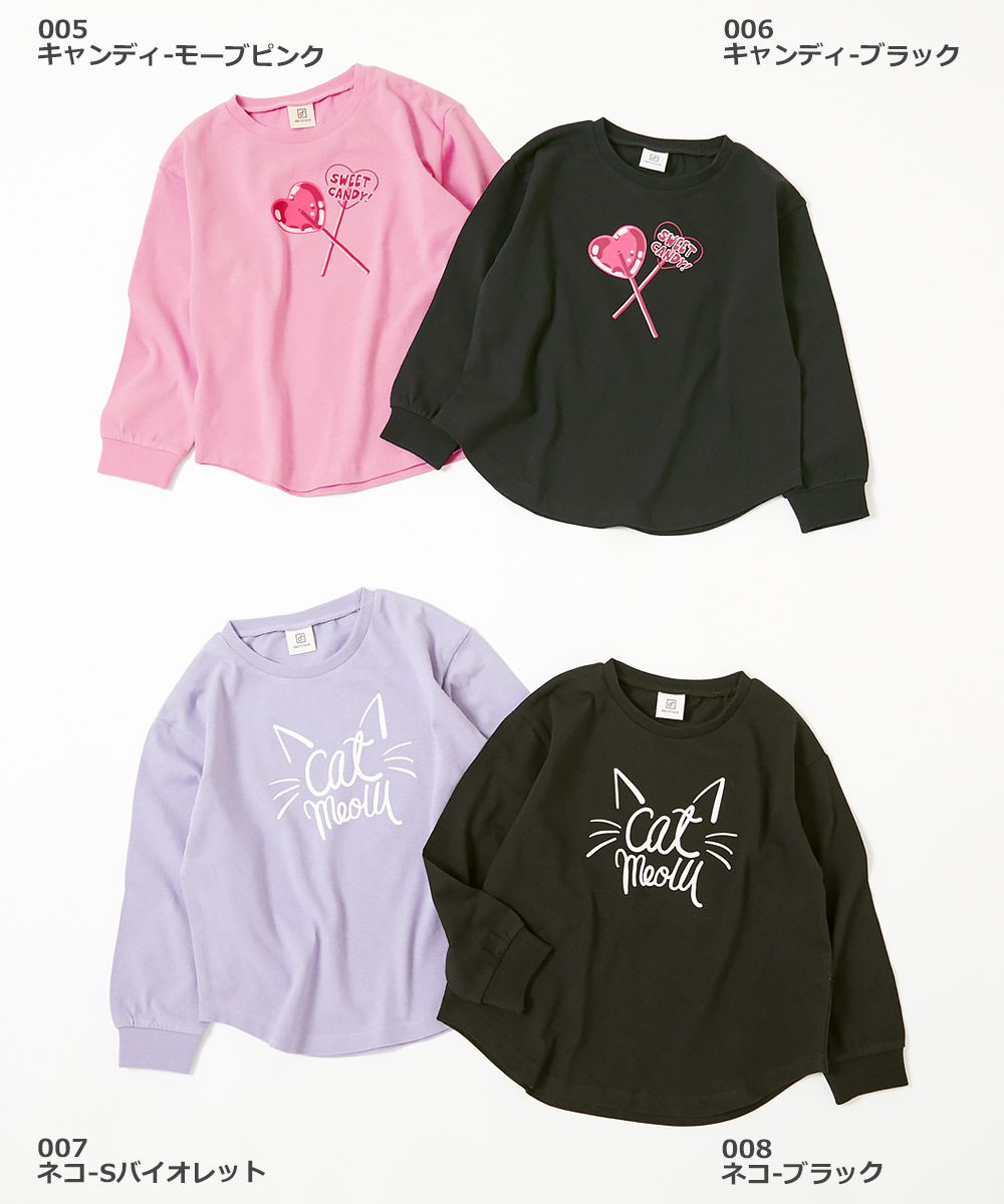 日本 devirock - 女孩百搭印花長袖上衣-愛心棒棒糖-黑