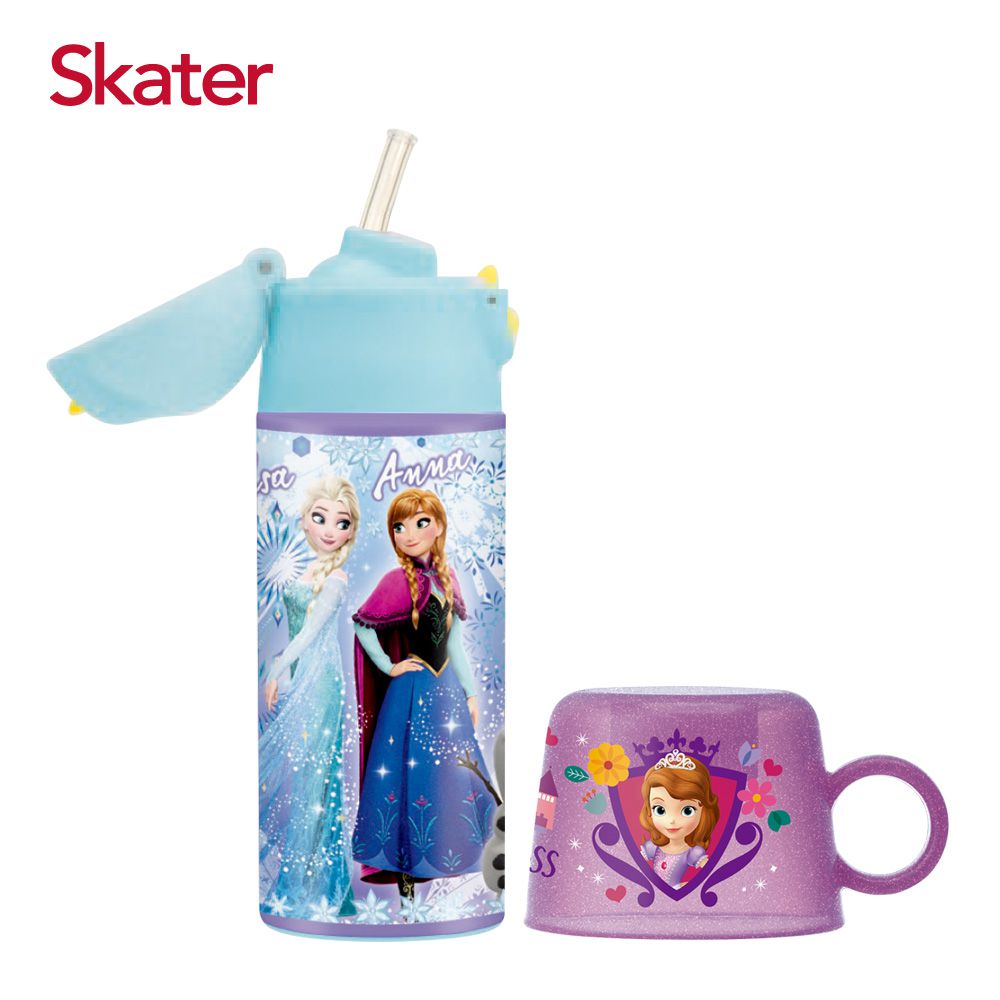 日本 SKATER - 吸管不鏽鋼保溫瓶(360ml)送寶特瓶杯蓋-冰雪奇緣+蘇菲亞