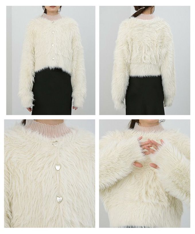 日本 Bab - 奢華毛海愛心扣前後2way開襟衫-短版-象牙