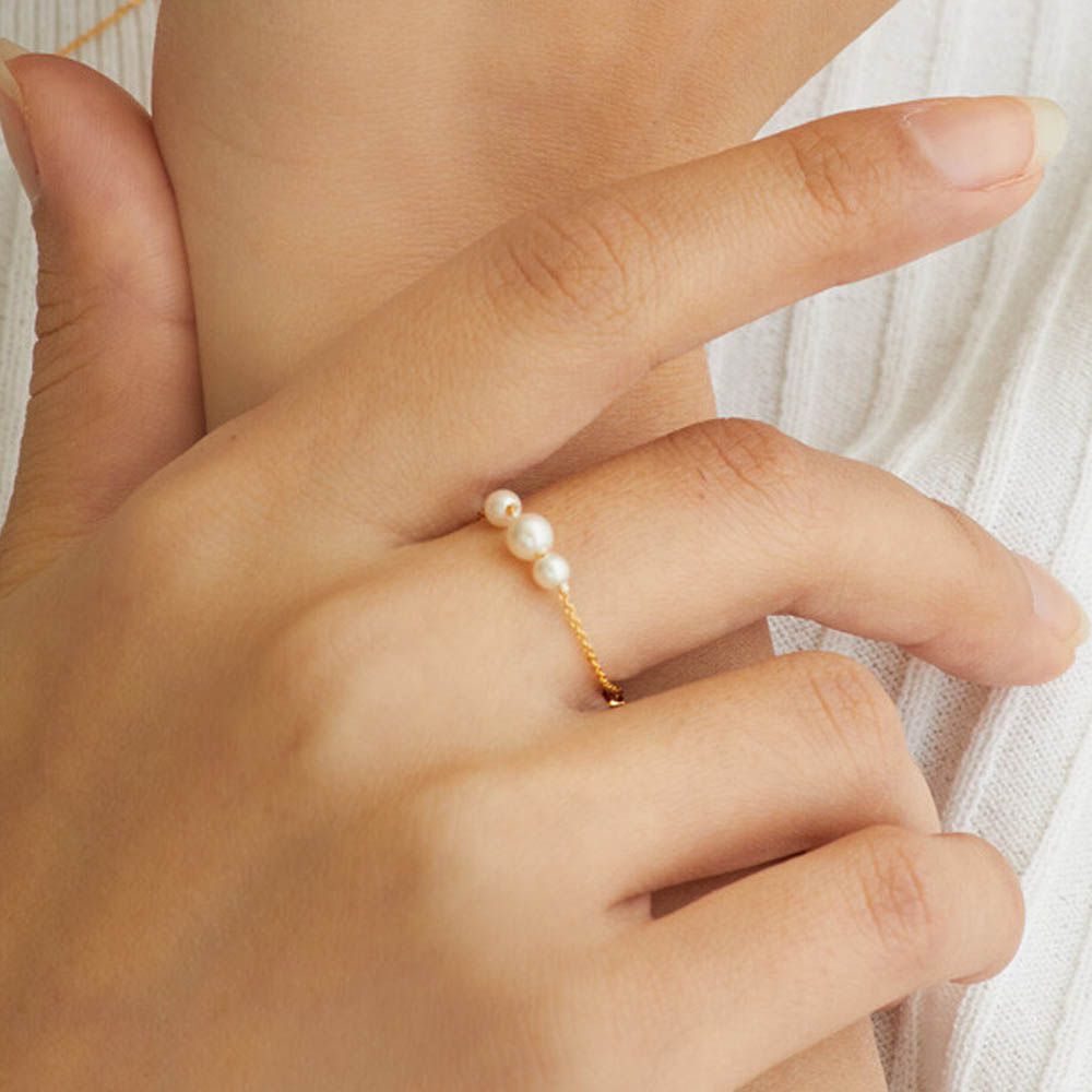 雅緻珍珠造型戒指鏈環-金