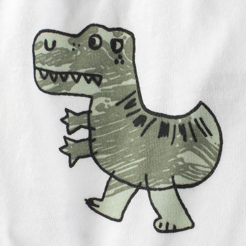 純棉腰鬆緊休閒五分褲-塗鴉綠恐龍-米白色