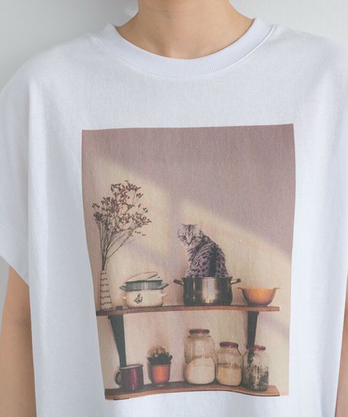 日本 Lupilien - 16支天竺棉 療癒印花法式袖上衣-貓咪的房間-淺棕