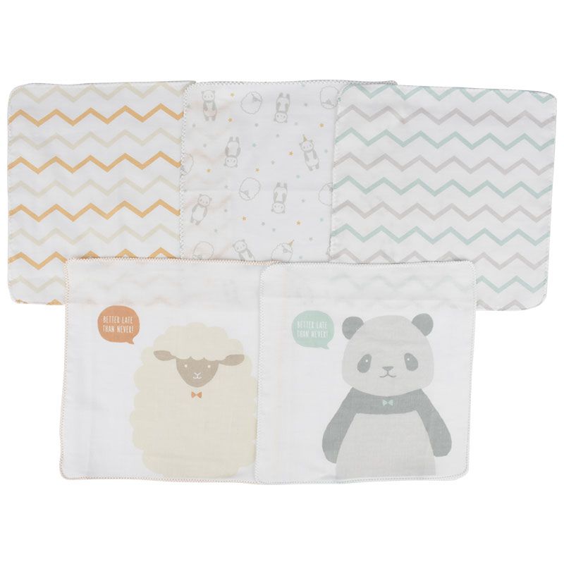 akachan honpo - 日本製沐浴毛巾&棉紗毛巾8件組-貓熊棉羊-棉紗浴巾：70㎝×120㎝（1條）棉紗洗澡巾：27㎝×70㎝（2條）棉紗手帕：27㎝×27㎝（5條）