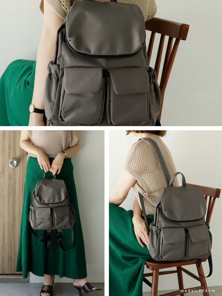 日本代購 - 尼龍輕量 10口袋多功能後背包/媽媽包-黑灰迷彩 (32x29x12cm)