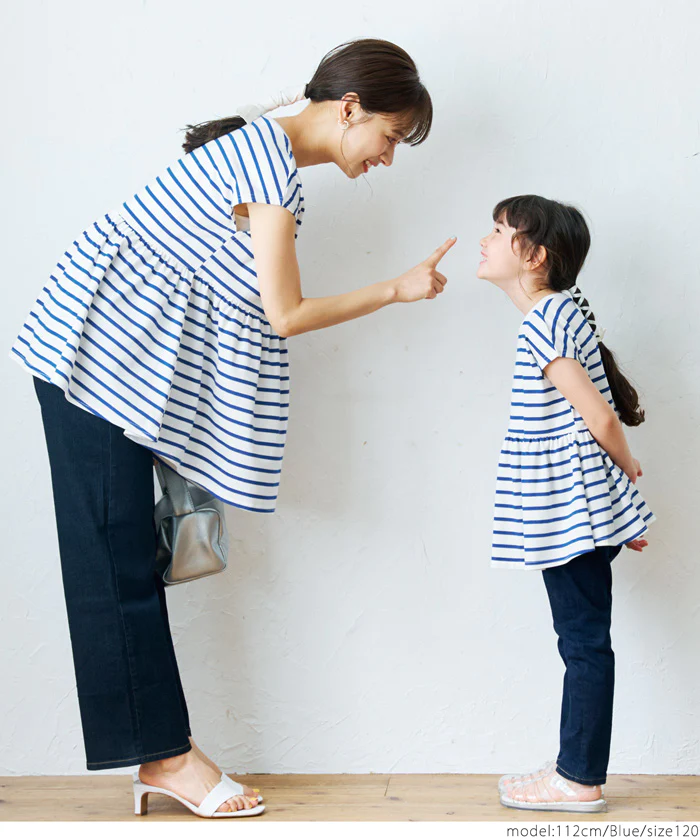 日本 COCA - 橫條紋簡約休閒短袖上衣-孩子-藍