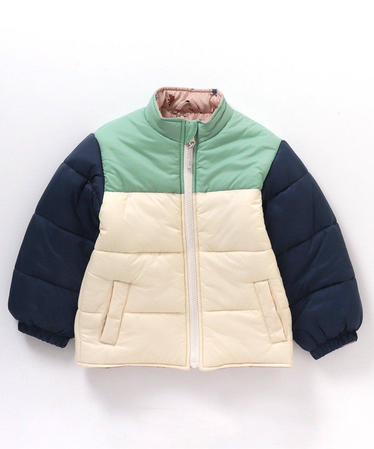 日本 apres les cours - 珍珠光澤正反2WAY鋪棉外套(可機洗)-彩色幾何-橘棕