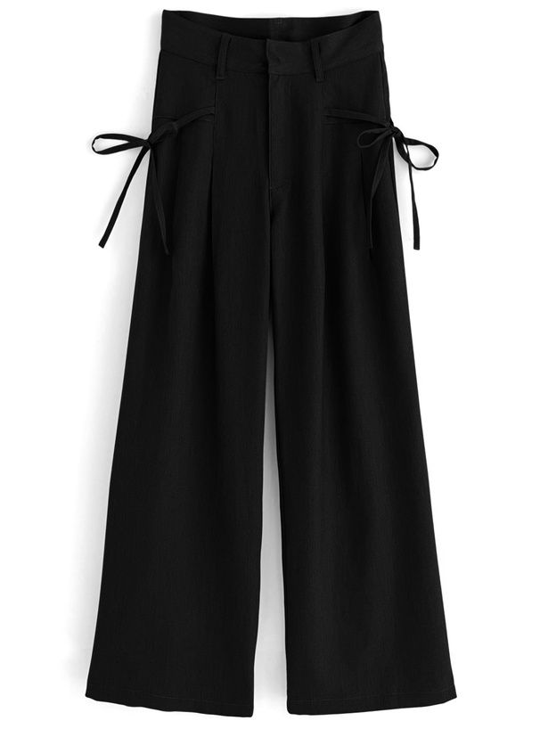 日本 GRL - 側蝴蝶結綁帶西裝褲-黑