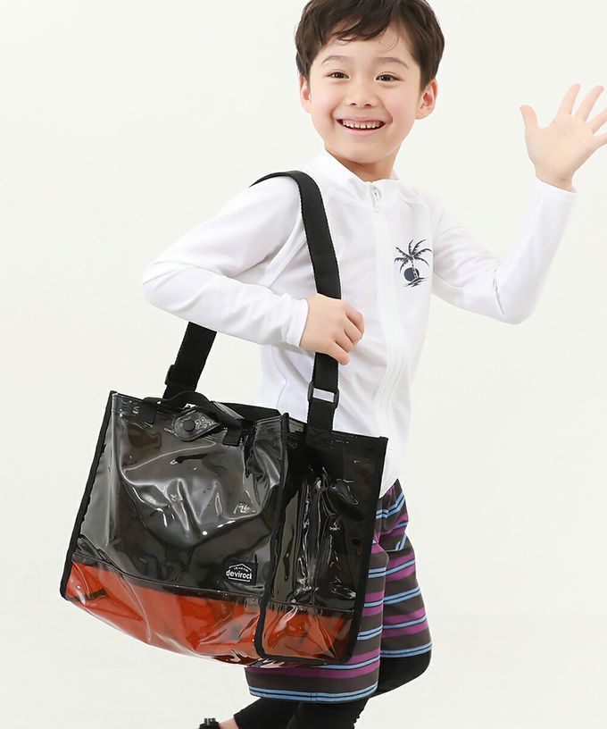 日本 devirock - 大容量PVC防水游泳/玩水包(附背帶)-桃紅x白 (35x26x17cm)