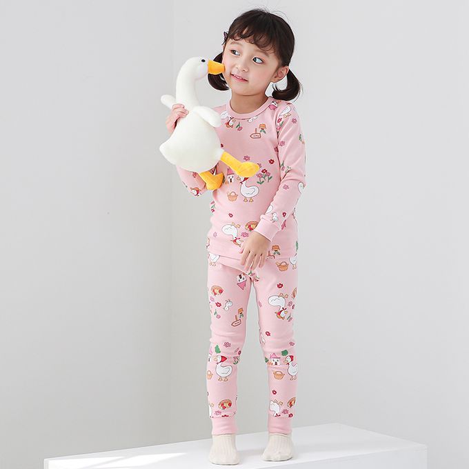 正韓 Cogibu - 極舒適無螢光劑 100% 有機棉幼兒/兒童睡衣/家居服套裝組-小花鴨