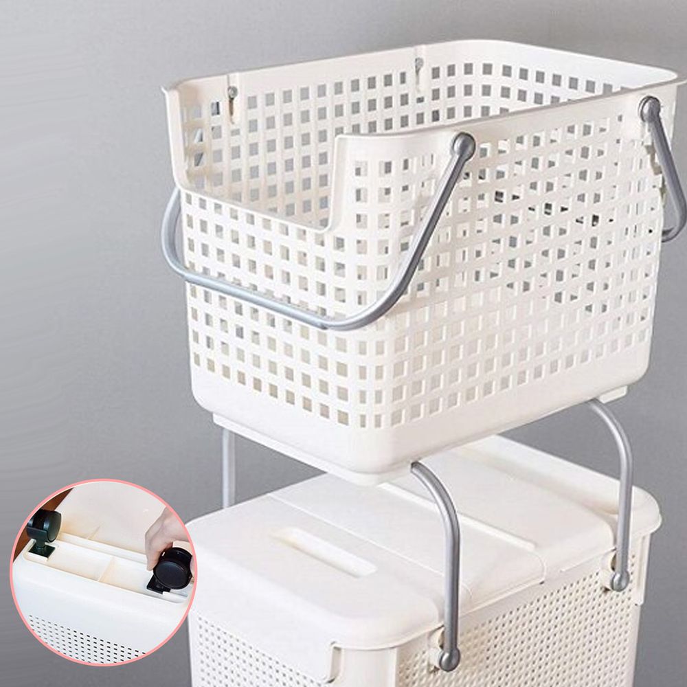 日本LIKE IT - 可堆疊多功能收納洗衣籃組(贈送輪子一組)-米白色