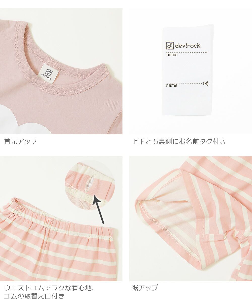 日本 devirock - 純棉舒適短袖家居服/睡衣-櫻桃點點-灰藍