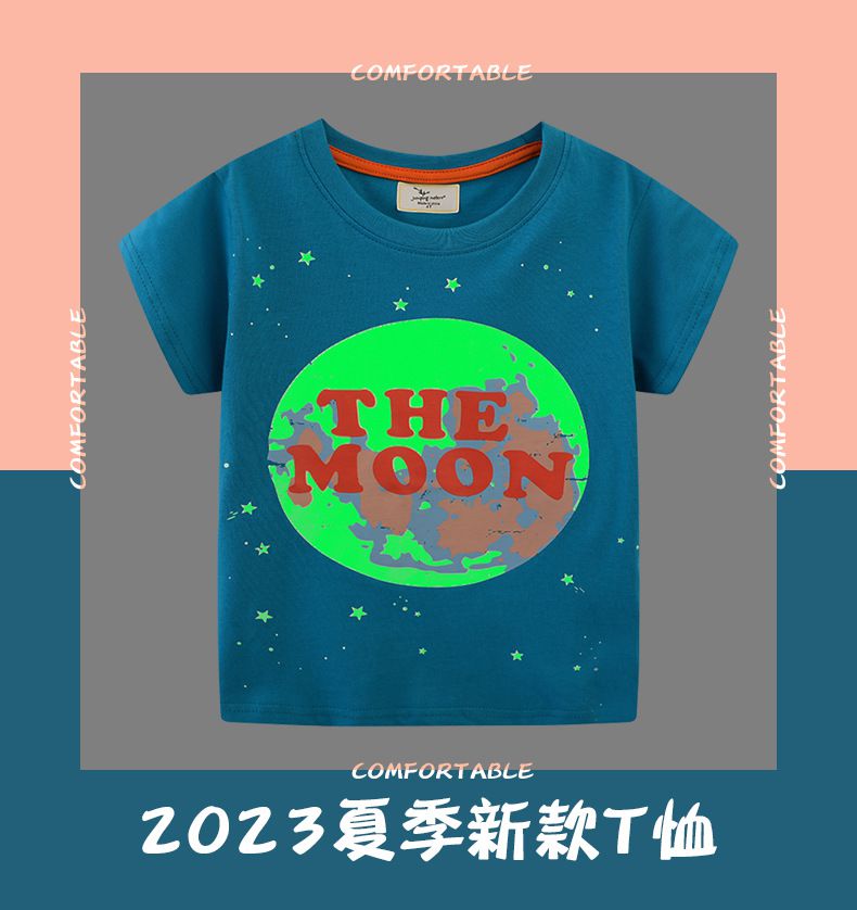 Jumping meters - 夜光圓領短袖上衣-MOOM-藍色