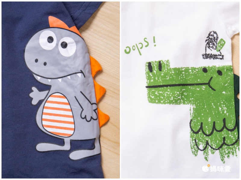 恐龍純棉短袖上衣短褲套組-白Ｘ綠