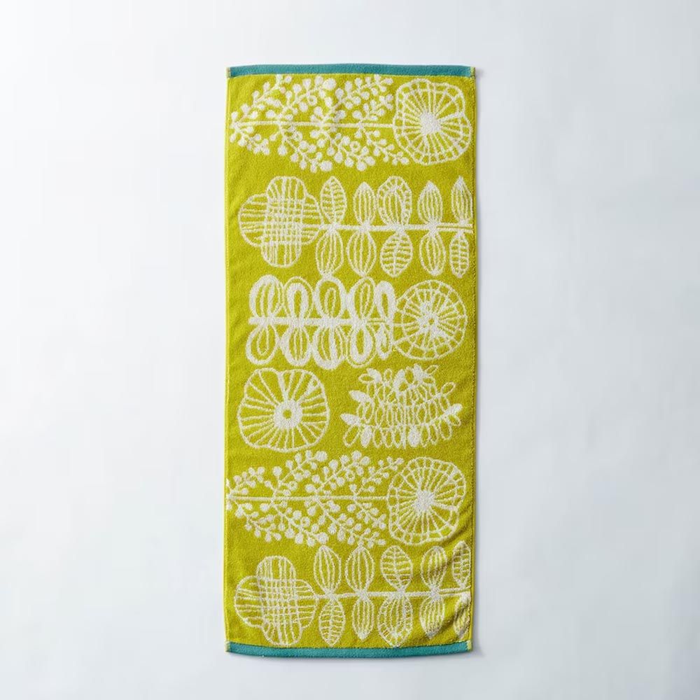 日本千趣會 - 北歐風 吸水速乾毛巾-花朵圖騰-黃綠 (34×80cm)