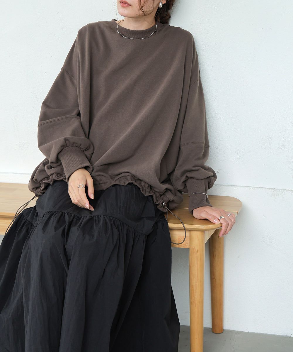 日本 Bab - 假二件拼接休閒束口長袖洋裝-咖棕系