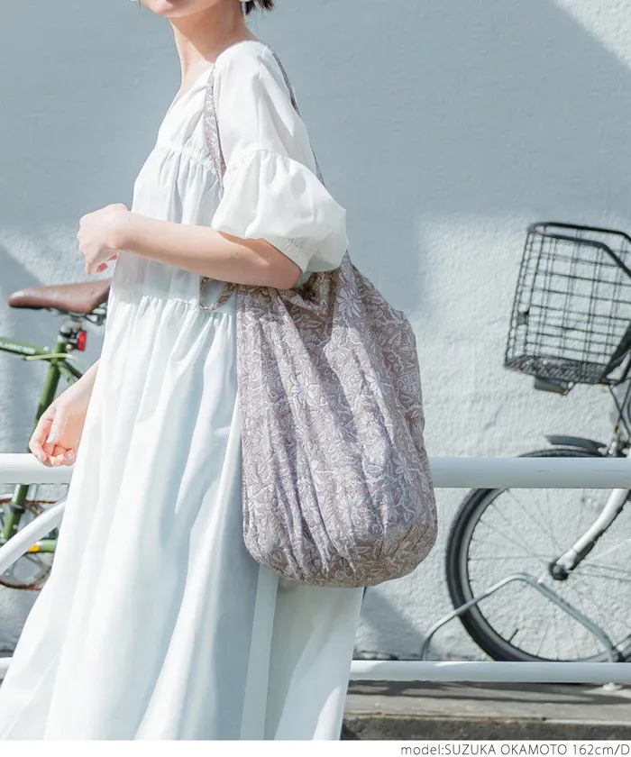 日本 COCA - 100%印度棉木刻版印刷抽繩托特包/購物袋-粉紫