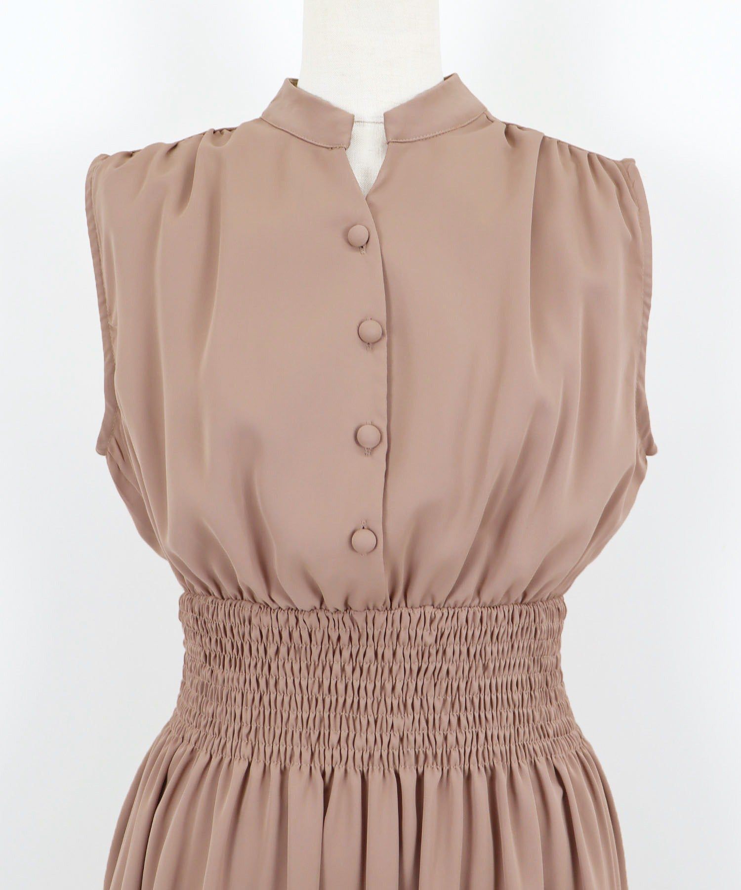 日本 BLUE EAST - 優雅小V領無袖洋裝-素色-摩卡