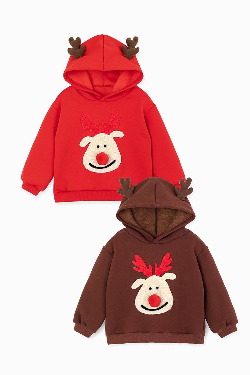 韓國 OZKIZ - (裏起毛)魯道夫連帽T/聖誕-咖啡