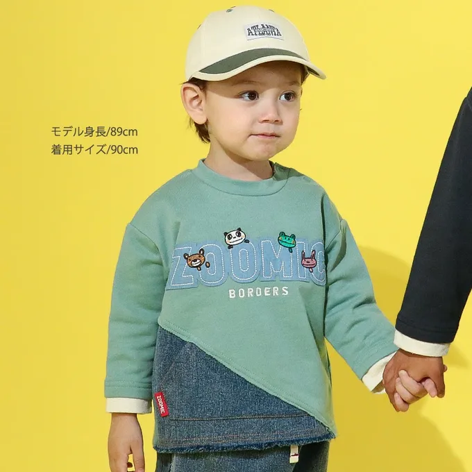 日本 ZOOLAND - 丹寧風小熊裏毛長袖上衣-品牌好朋友-薄荷綠