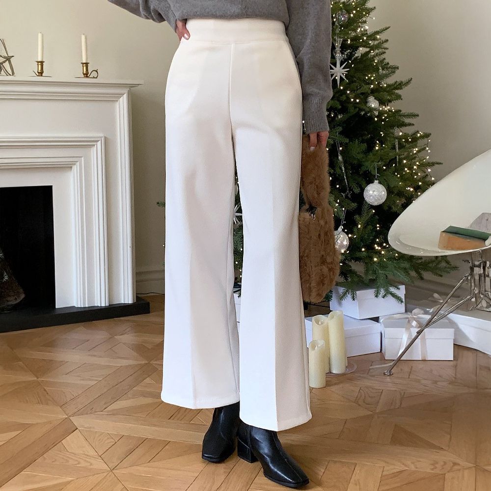 VETICA (內磨毛)韓製顯瘦小腹收收寬褲-象牙白