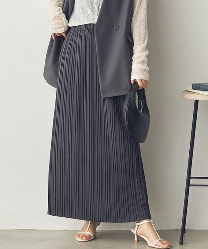 日本 Sans Souci 34+ - 細摺搖曳優雅長裙(全腰鬆緊)-黑 (M)