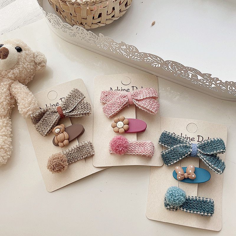 田園風復古編織毛呢髮夾-紫色