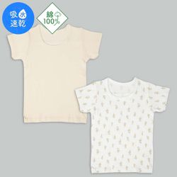 akachan honpo - 短袖圓領上衣2件組-金合歡-象牙白色