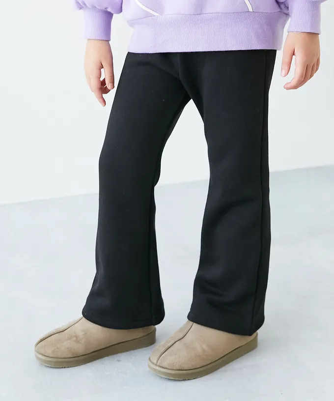 日本 devirock - RICH WARM 保暖裏毛喇叭長褲-小花-黑