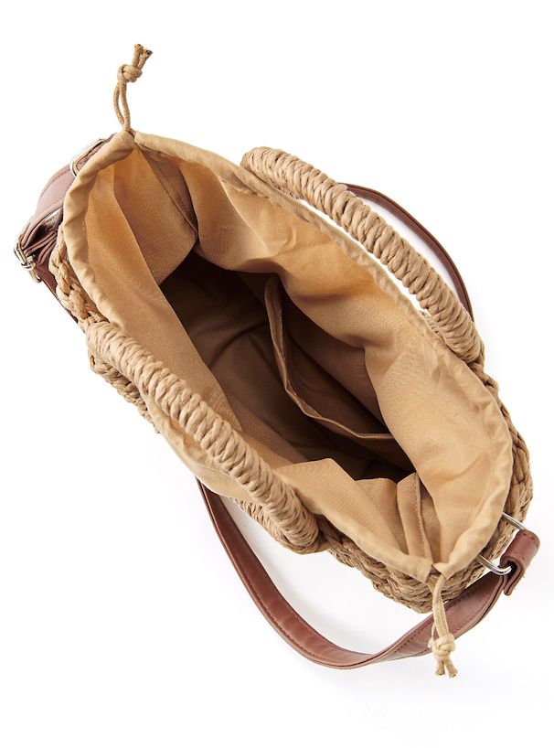 日本 GRL - 2WAY半月形草編手提包-米杏 (F)