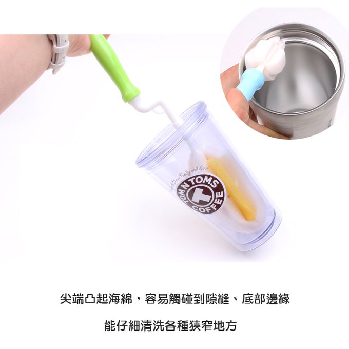 正韓 hibee - 極柔細各類水瓶/水壺/保溫瓶/奶瓶 萬用海綿刷(旋轉型)+海綿隙縫刷+吸管刷-HFB0103