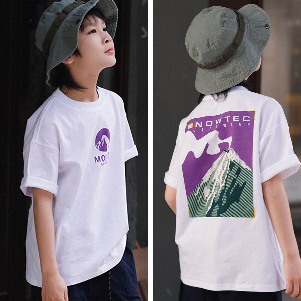 純棉圓領短袖上衣-山峰印花-白色