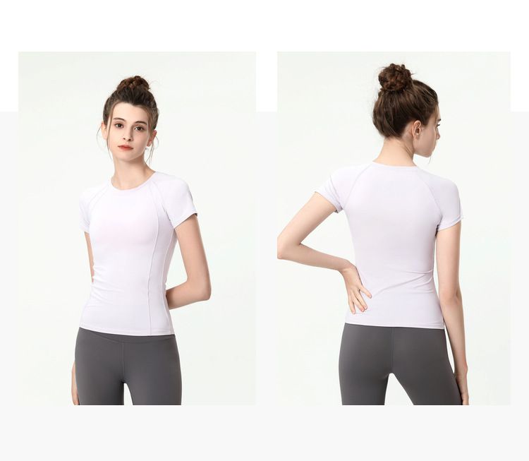 S~4XL圓領緊身運動短袖上衣-灰色