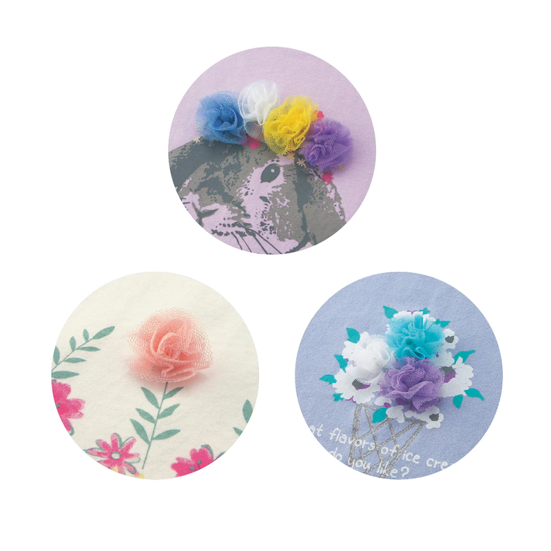 日本千趣會 - GITA 天竺棉印花短T(立體拼接)-冰淇淋花球-灰藍