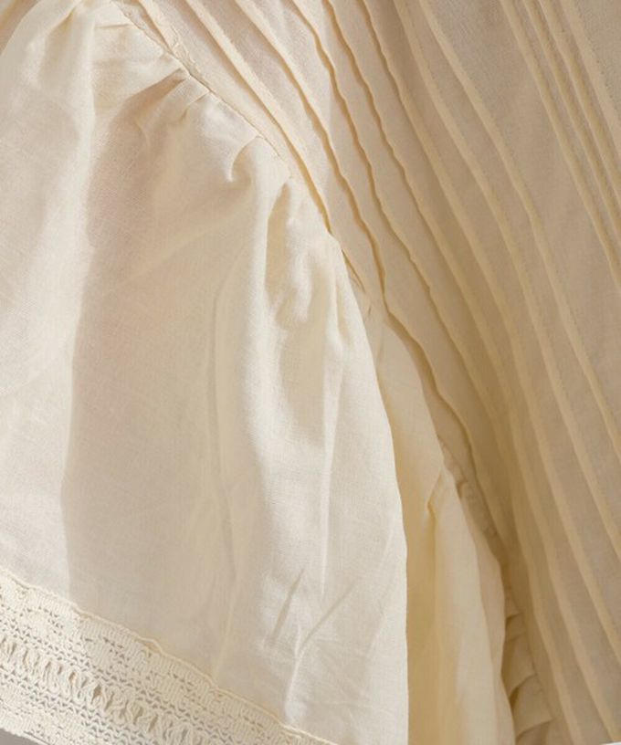 日本 Lupilien - 100%印度棉 細緻緹花大寬袖上衣-芥末黃