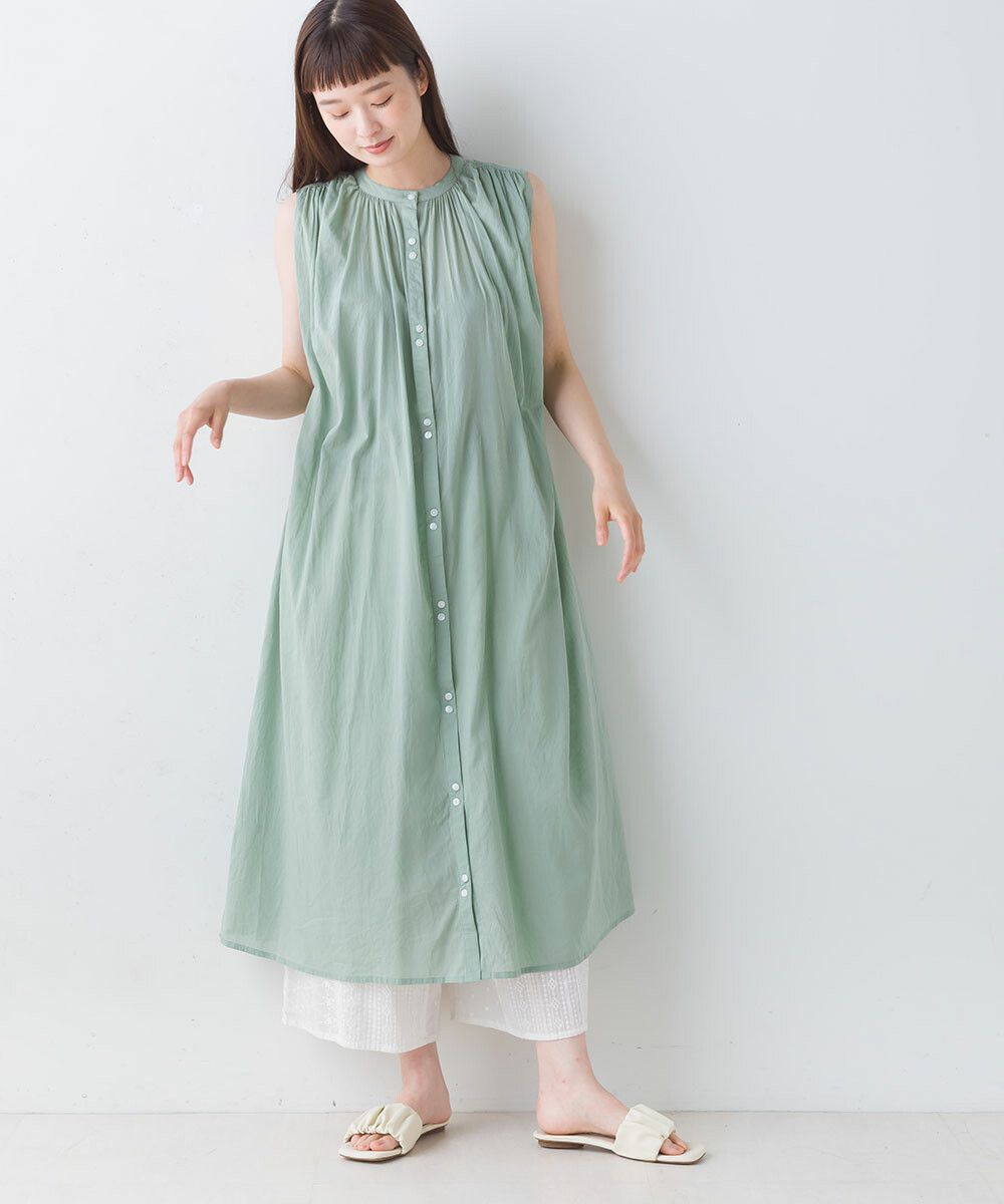 日本女裝代購 - 100%印度棉 涼爽輕盈排扣無袖洋裝-薰衣草