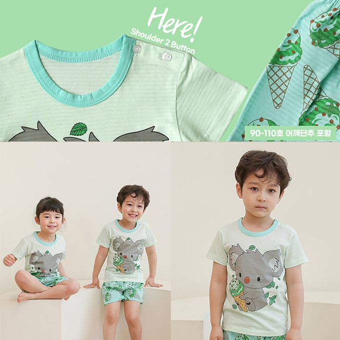 正韓 Puco - 超優質嬰幼兒/兒童短袖100% 有機棉家居服/睡衣-無尾熊吃冰淇淋