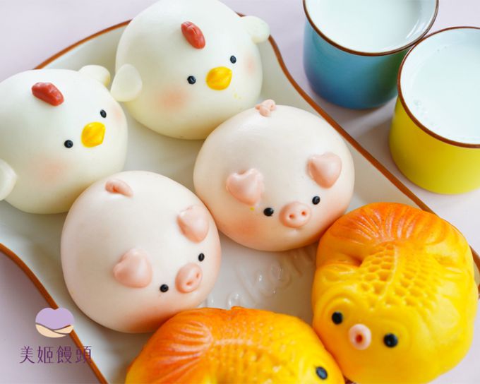 美姬饅頭 - 吉祥三寶鮮乳造型紅豆包-6入
