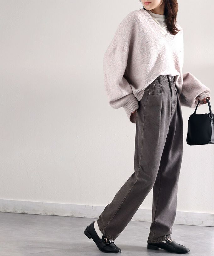 日本 Classical Elf - [熱銷NO.1]  舒適顯瘦打褶長褲-丹寧布-米杏