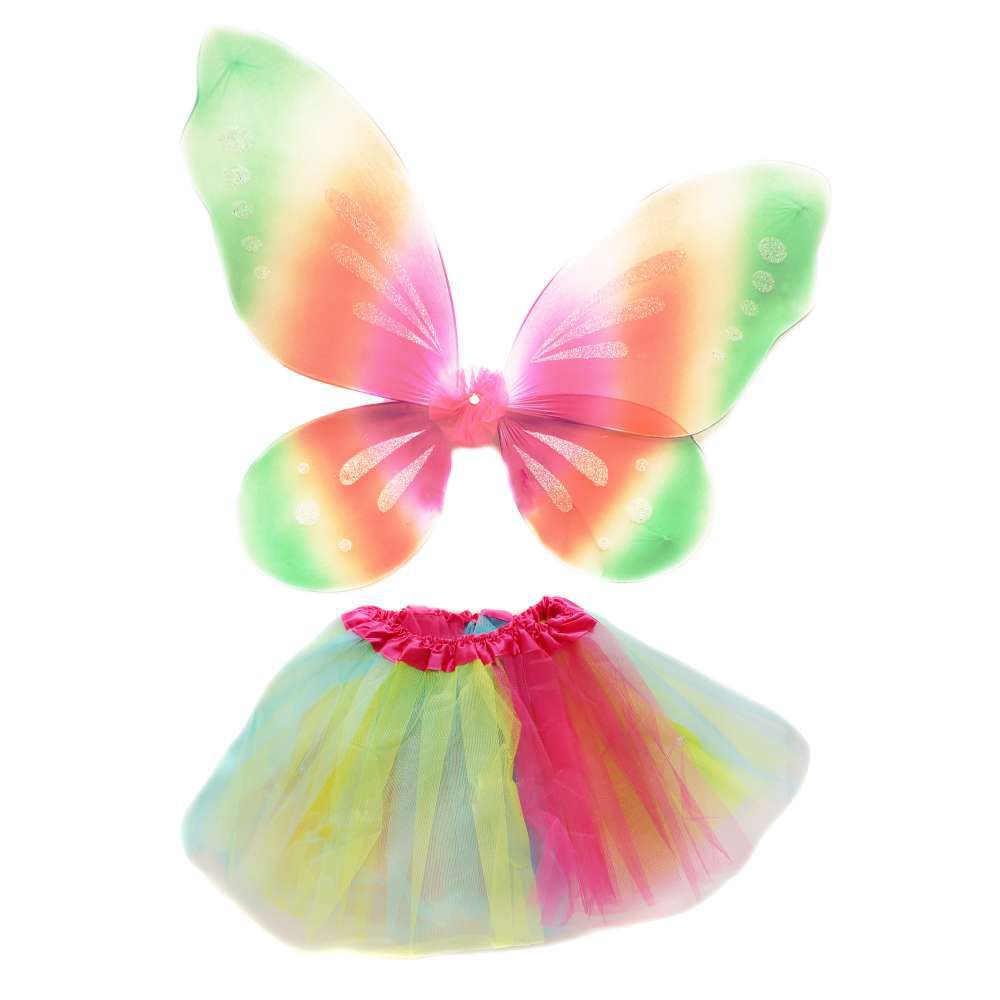 MODACore 摩達客 - 萬聖聖誕派對-浪漫綠粉彩蝴蝶翅膀仙子裝二件組合 (兒童適用)(裙子/翅膀)-一組(二件組)裙子/翅膀
