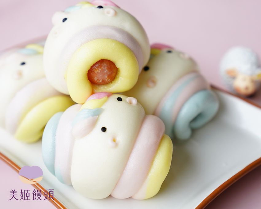 美姬饅頭 - 夢幻獨角獸爆漿乳酪熱狗捲鮮乳造型饅頭 (6入)-55g