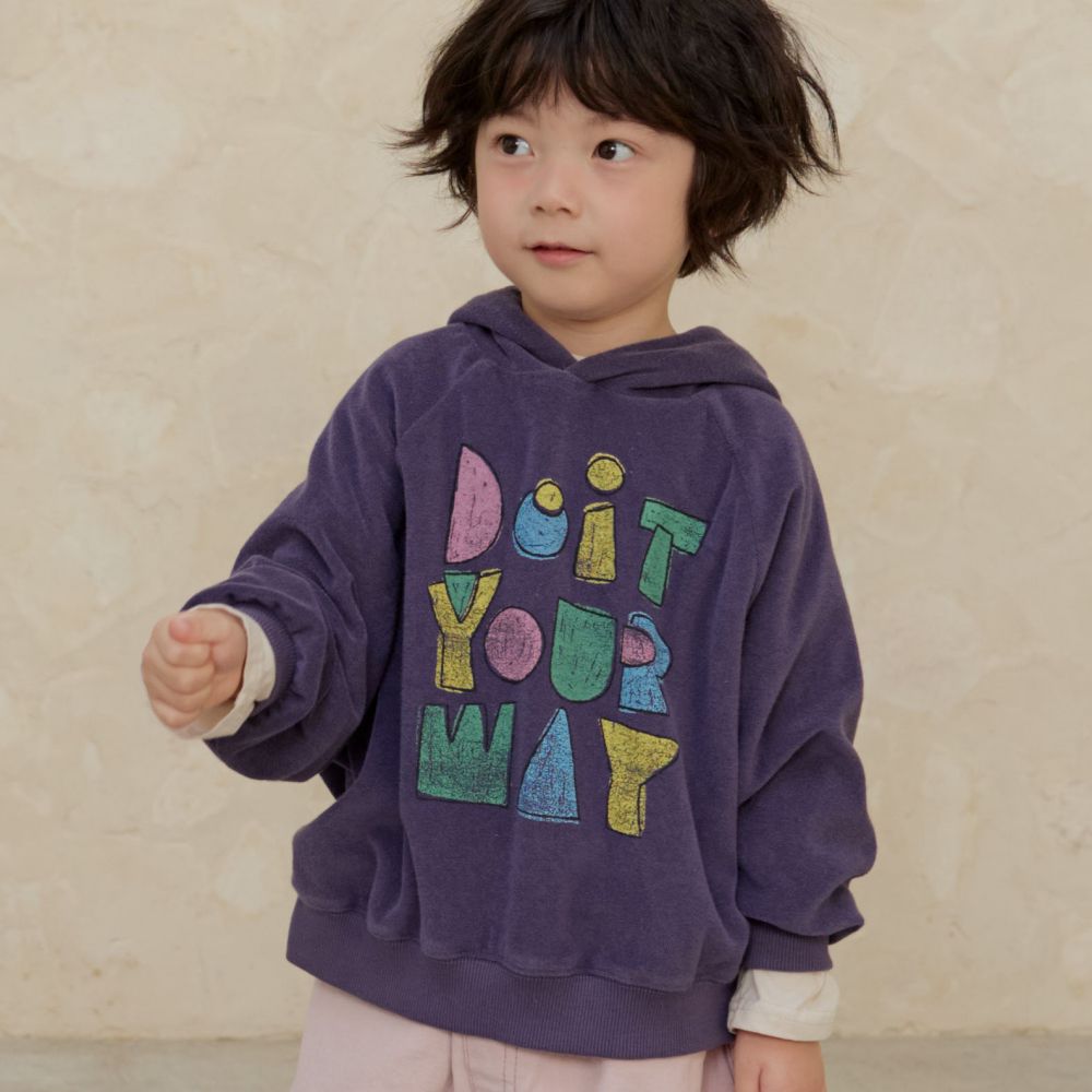 NAVi 童趣手繪塗鴉文字長袖連帽T-紫