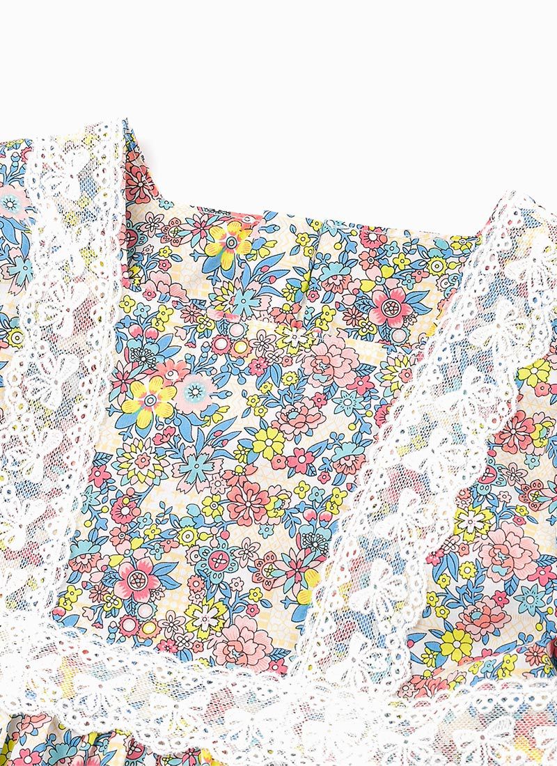 韓國 OZKIZ - 蕾絲裝飾彩色花園長袖洋裝